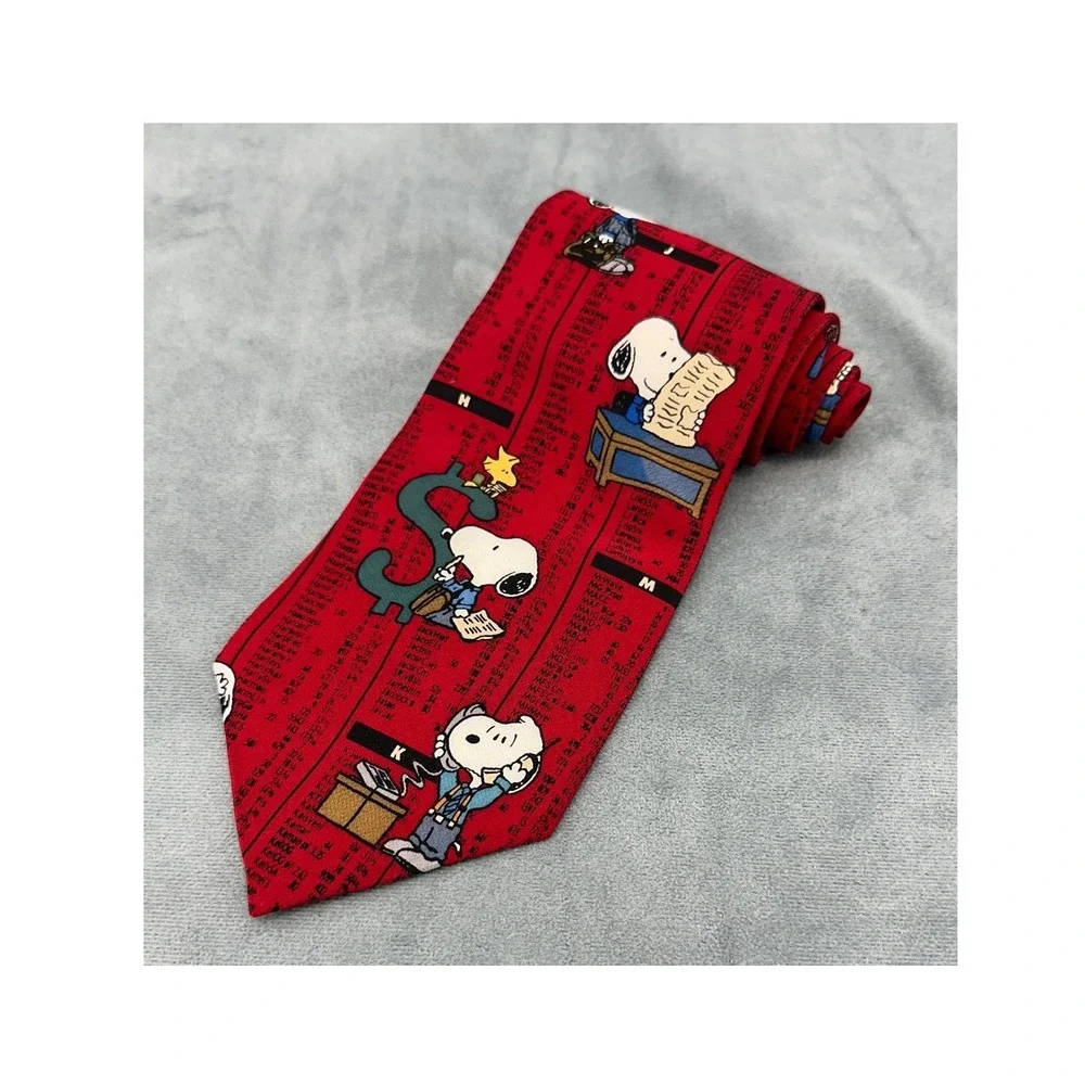 Peanuts Snoopy Stock Market Red Silk Tie Mens Business‎ Casual Fun Classic